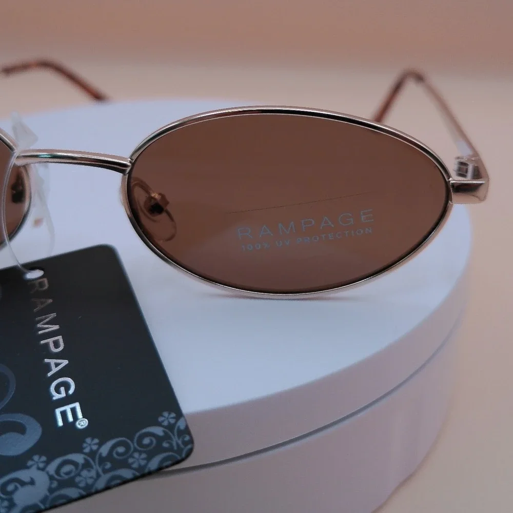 Rampage Womens Y2K Silver Oval Wire Frame Sunglasses Brown Lenses Tortoise NWT